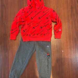 Champion Kids Red Hoodie and Gray Joggers